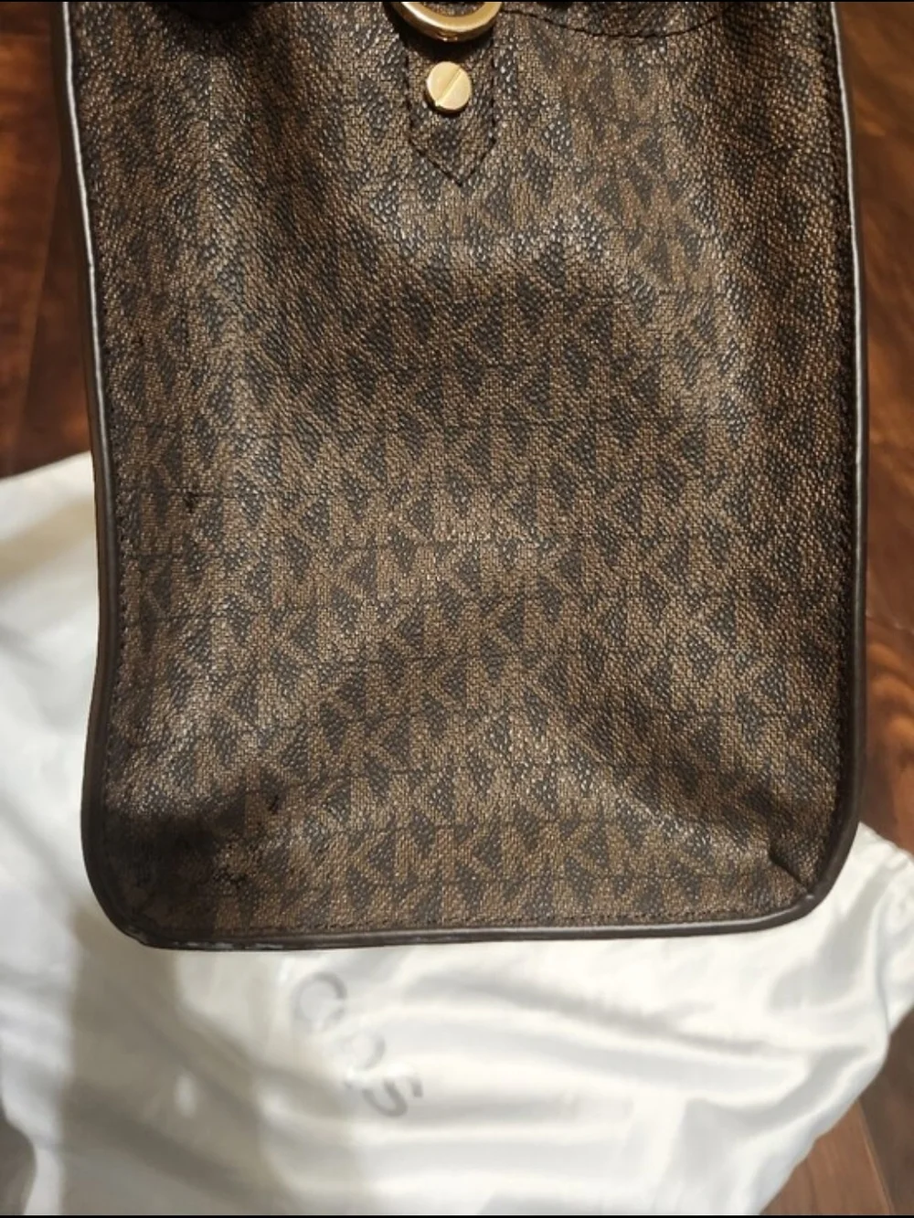 Michael Kors Brown and Tan Monogram Bag with Gold Hardware